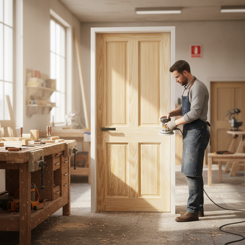Premium Internal Unfinished Clear Pine Door with 4 Panel Design for Custom Finishing