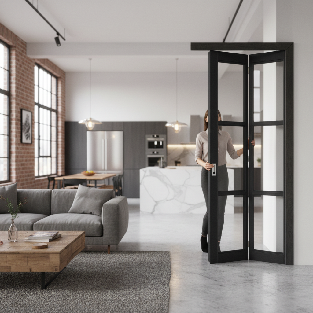 Premium Internal Fully Finished Industrial 3 Light Clear Glass Bi-Fold Door for Maximized Natural Light and Space Efficiency