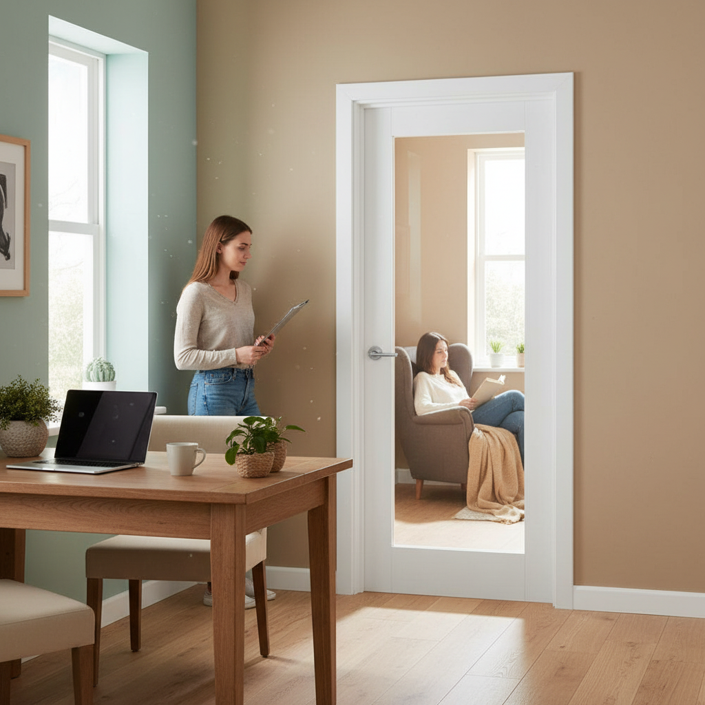 Internal White Door with Clear Glass Panel, 3-Panel Desig...