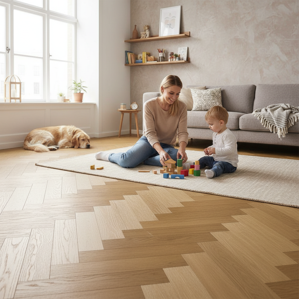Herringbone Real Wood Flooring - Invisible Light Brushed ...