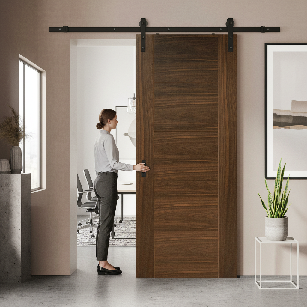 Fully Finished Milano Sliding Door with Black Steel Track...