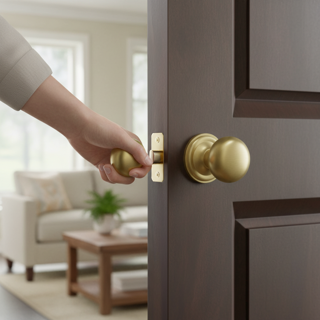 Satin Brass Mushroom Mortice Door Knob Set
