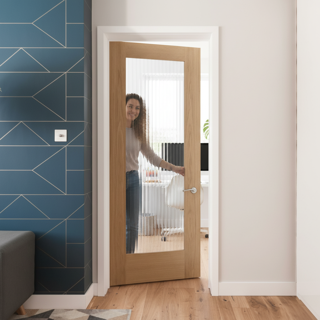 Oak Internal Fully Finished Pattern 10 Reeded Glass Door