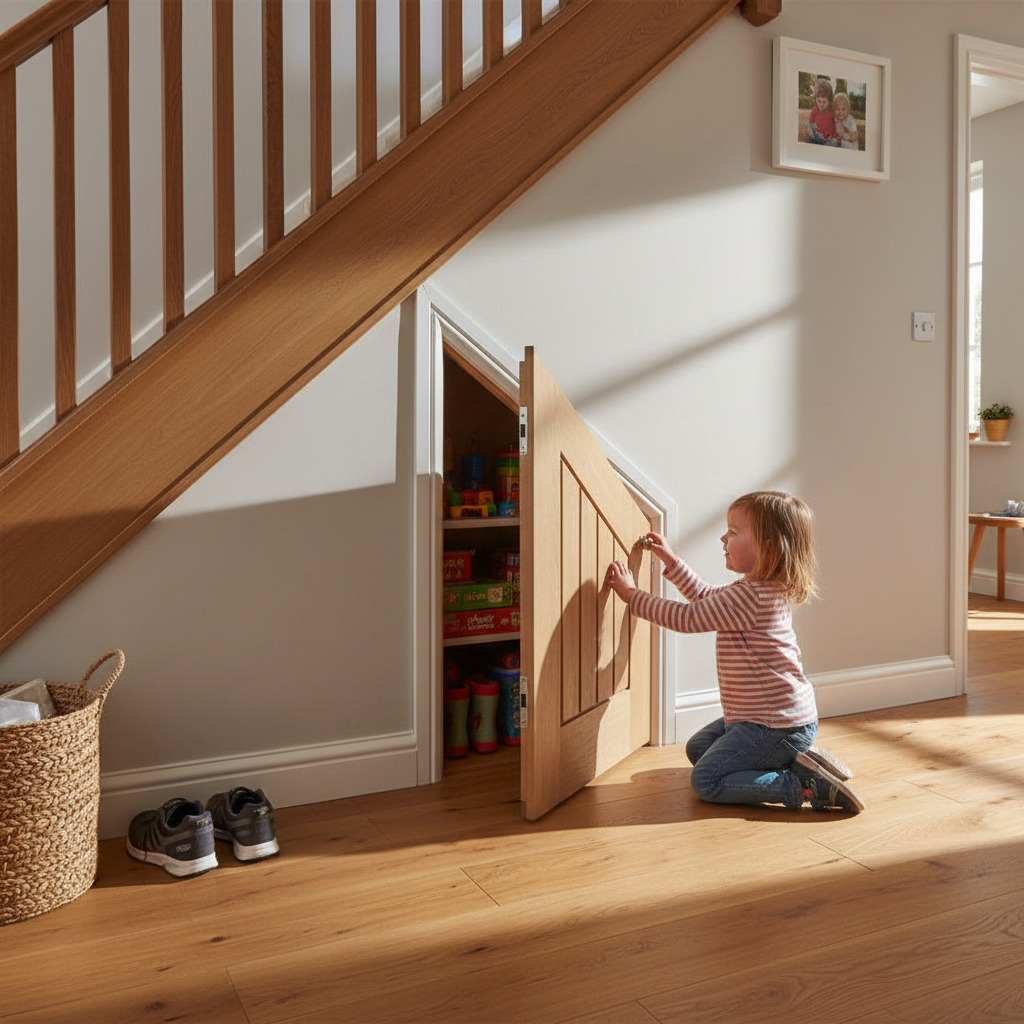 Unfinished Oak Angled Under-Stair Cupboard Door - Customi...