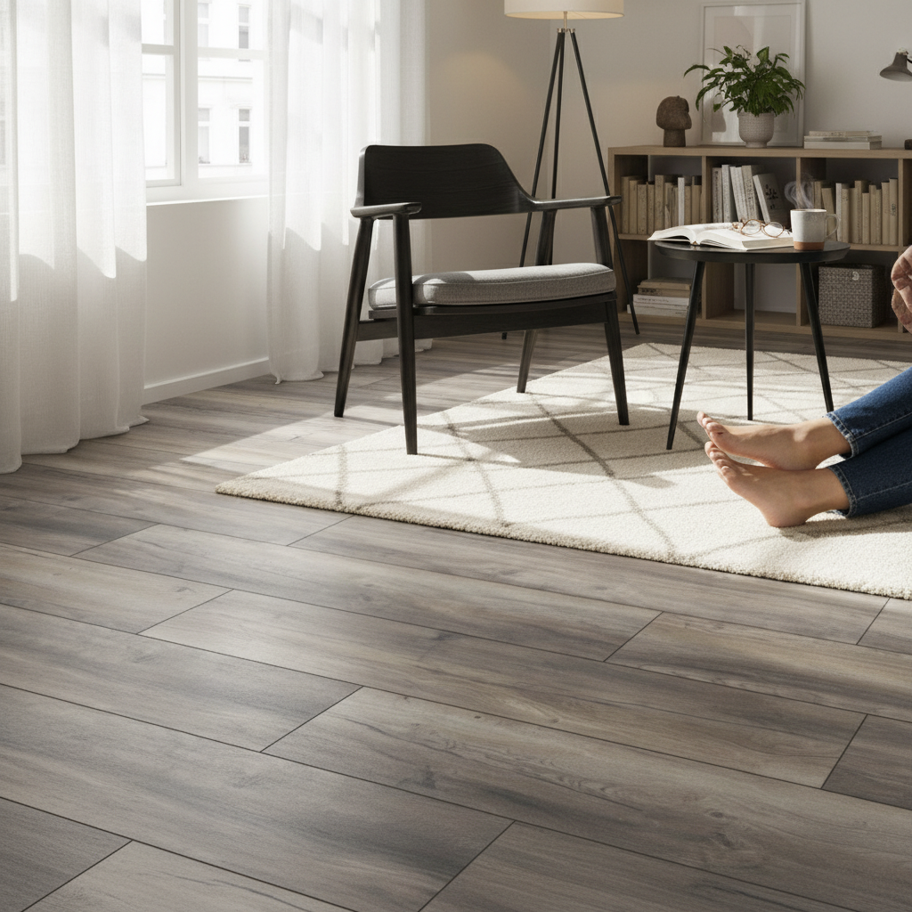 8mm Laminate Flooring in Harbour Grey Oak - Water-Resista...