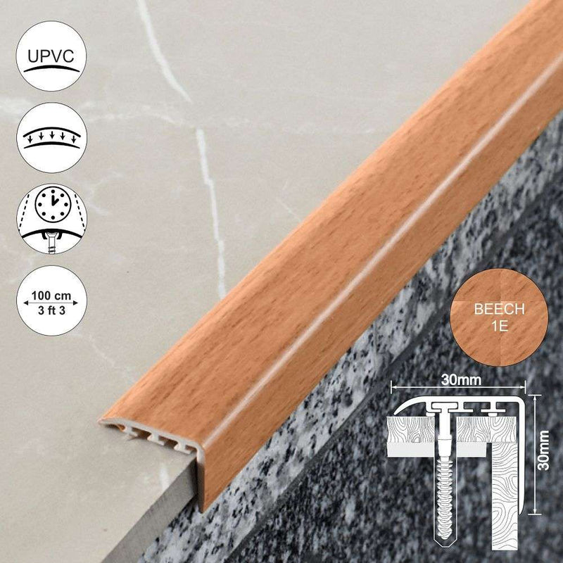 Premium 30x30mm PVC Wood Effect Stair Nosing Trim High-Performance Noise-Reducing & Easy-Install Edge Protector for Home & Commercial Use