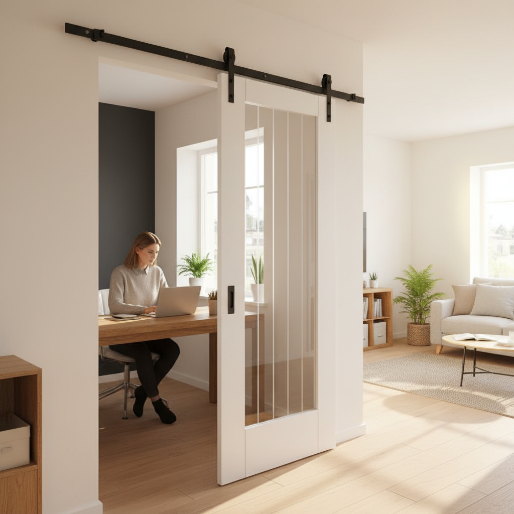White Primed Internal Sliding Door with Clear Glass and O...