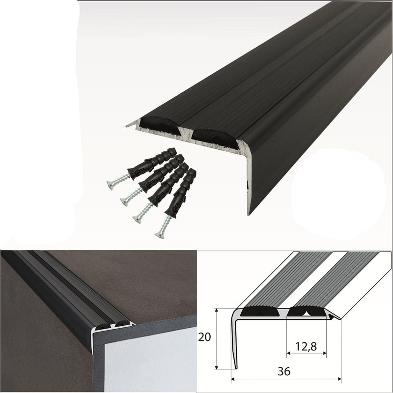 Premium Black Aluminium Stair Nosing with Non-Slip Rubber Durable Rust-Resistant & Easy Installation 15-Pack for High-Traffic Areas