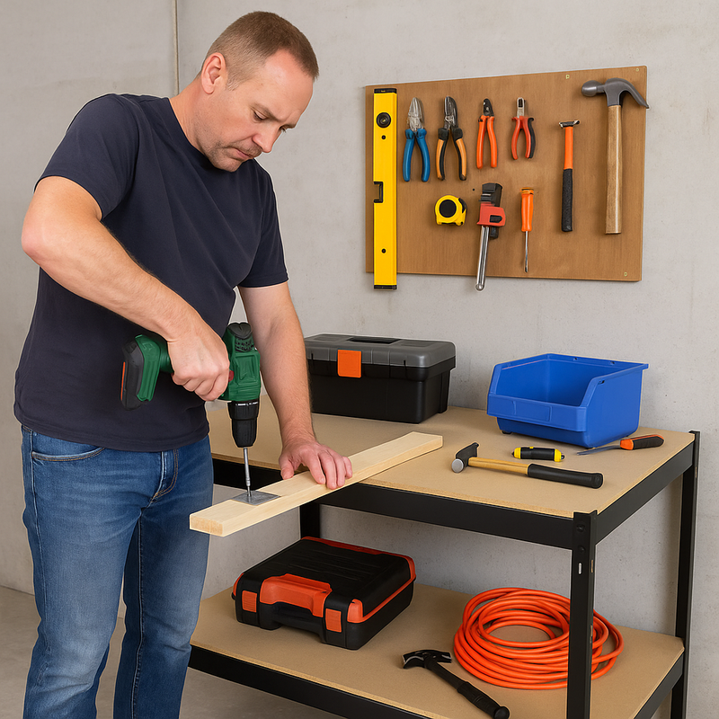 Premium Black Workbench 100cm – Heavy-Duty Steel Frame & Dual MDF Shelves 200kg Load Capacity