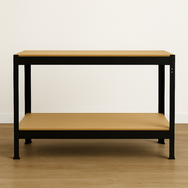 Premium Black Workbench 100cm – Heavy-Duty Steel Frame & Dual MDF Shelves 200kg Load Capacity
