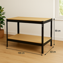 Premium Black Workbench 100cm – Heavy-Duty Steel Frame & Dual MDF Shelves 200kg Load Capacity