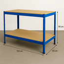 Blue Heavy-Duty Steel Workbench 100cm – Boltless Design with 200kg Shelves for Garage & DIY