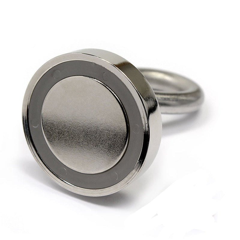 Industrial Quality Zinc Silver Neodymium Pot Magnet With Eye - 46mm