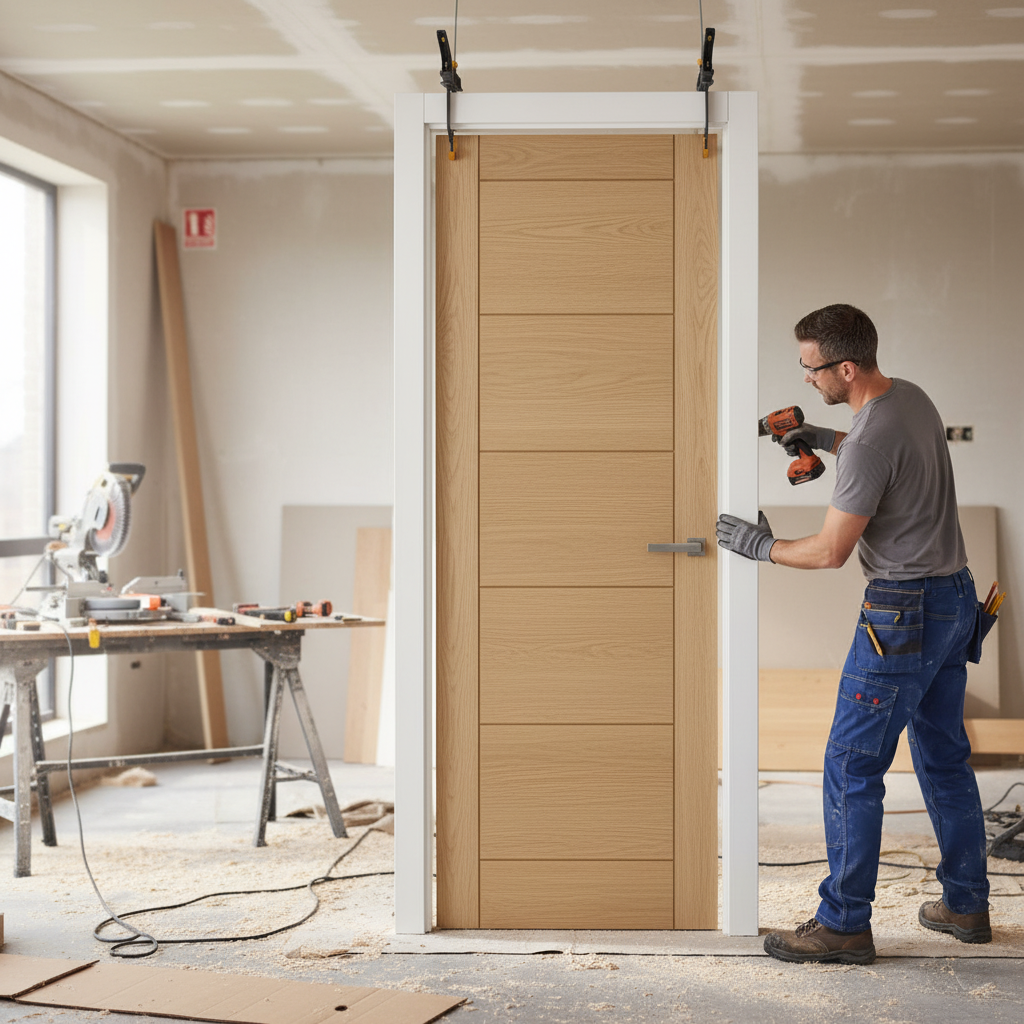 Unfinished Oak Internal Ladder Door with Customizable Design