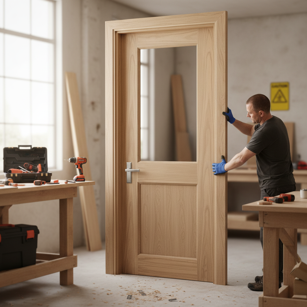 Premium Internal Oak Door with Clear Toughened Glass Pane - Stylish and Durable Design for Modern Interiors