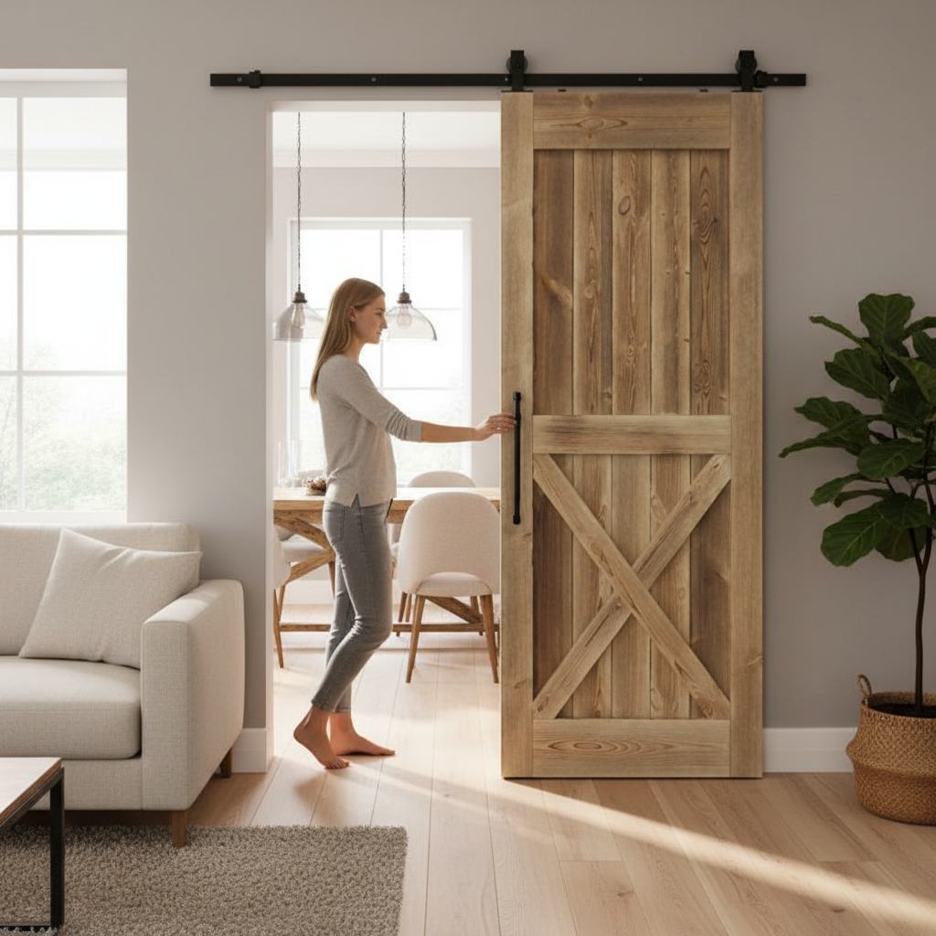 Carbonised Internal Pine 1 Panel X Brace Sliding Barn Door
