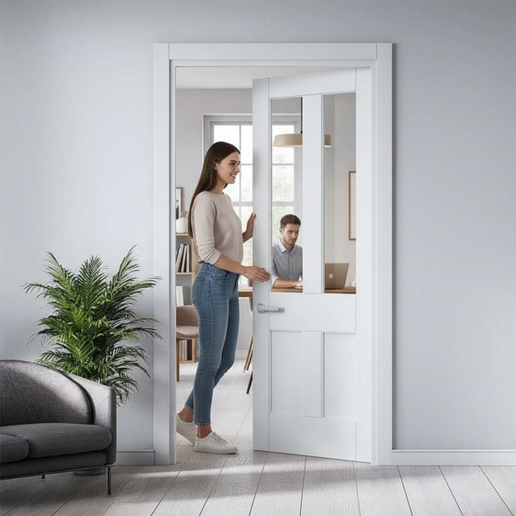 Internal Primed Deco 2 Light Clear Glass Door - Classic T...
