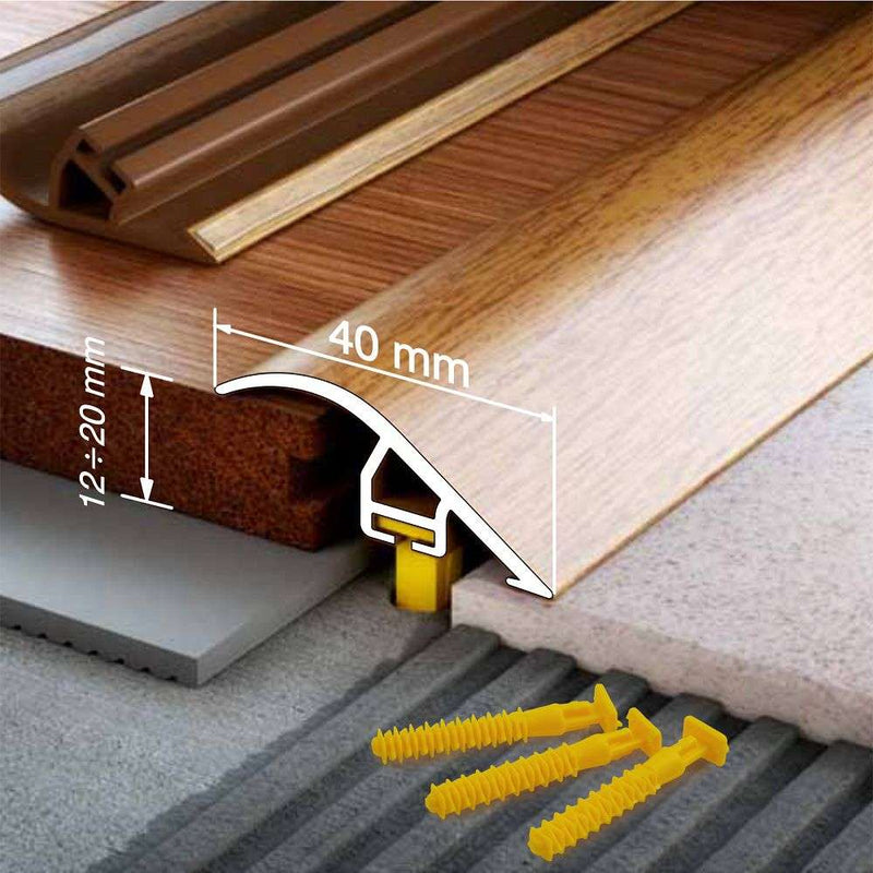 Premium 40mm Wood Effect Door Threshold Ramp Noise-Reducing Easy Install Moisture-Proof Floor Trim for Laminate Tile & Carpet