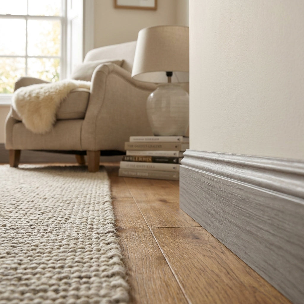 Round Pencil Laminate Skirting Board Light Grey 2400mm x 15mm x 95mm - detail view