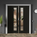 Fully Finished Oak Pair Door with Offset Clear Glass Pane...