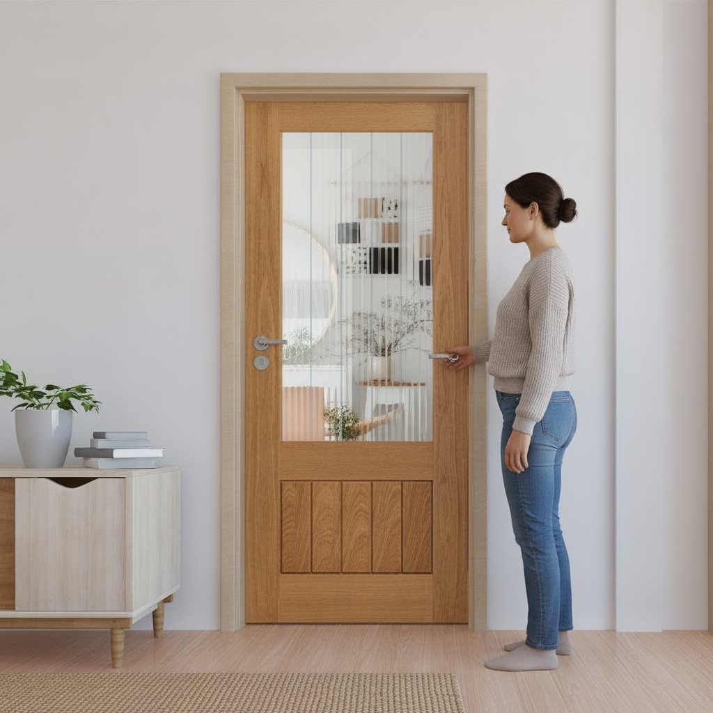 Premium Made-to-Measure Oak Internal Door with Obscure Glass Panel - Custom Dimensions Available