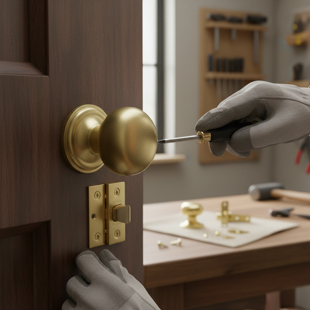 Satin Brass Mushroom Mortice Door Knob Set