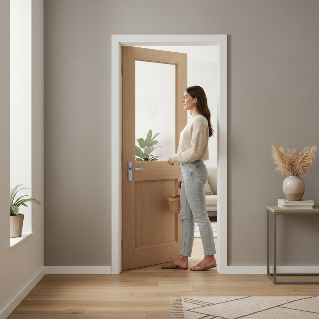 Premium Internal Oak Door with Clear Toughened Glass Pane - Stylish and Durable Design for Modern Interiors