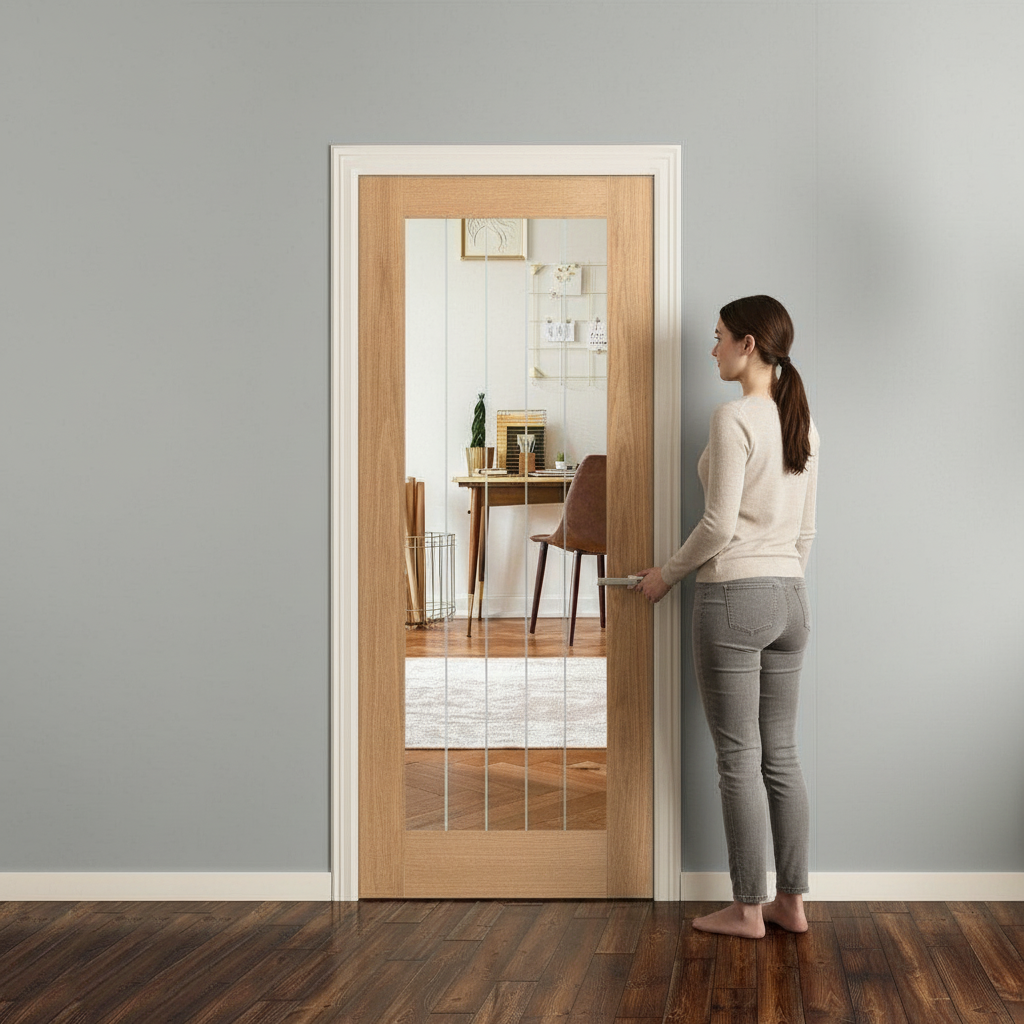 Premium Oak Internal Unfinished Made-to-Measure Door with 1 Light Obscure Glass for Custom Spaces
