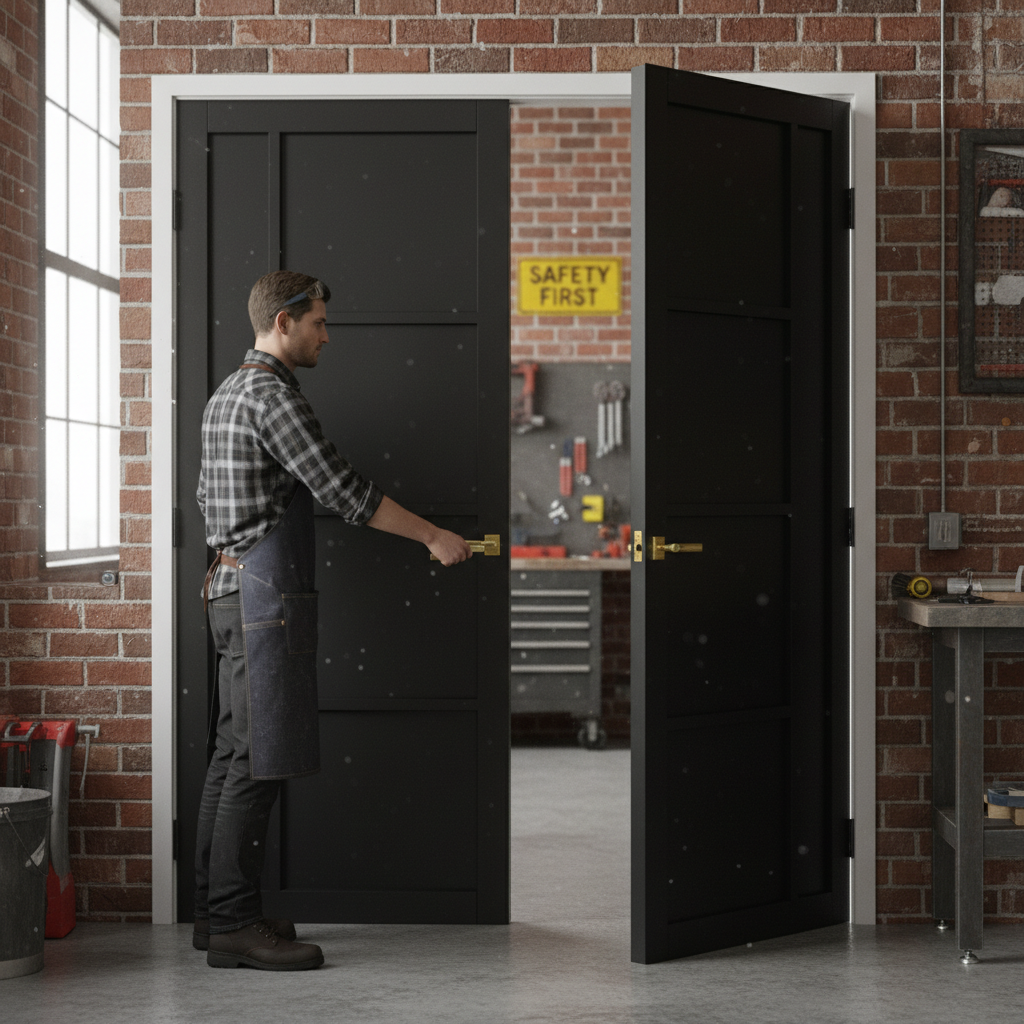 Premium Custom Made Industrial Style Door Pair with Solid Core Construction and Prefinished Black Design