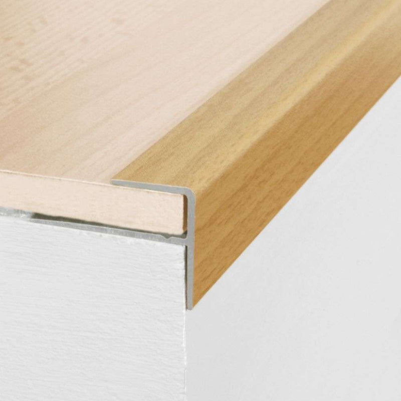 Premium Aluminium Wood Effect Stair Nosing Edge Trim Push-In Profile for Laminate & Wood Floors Durable Easy to Install Perfect for Home & Commercial Use