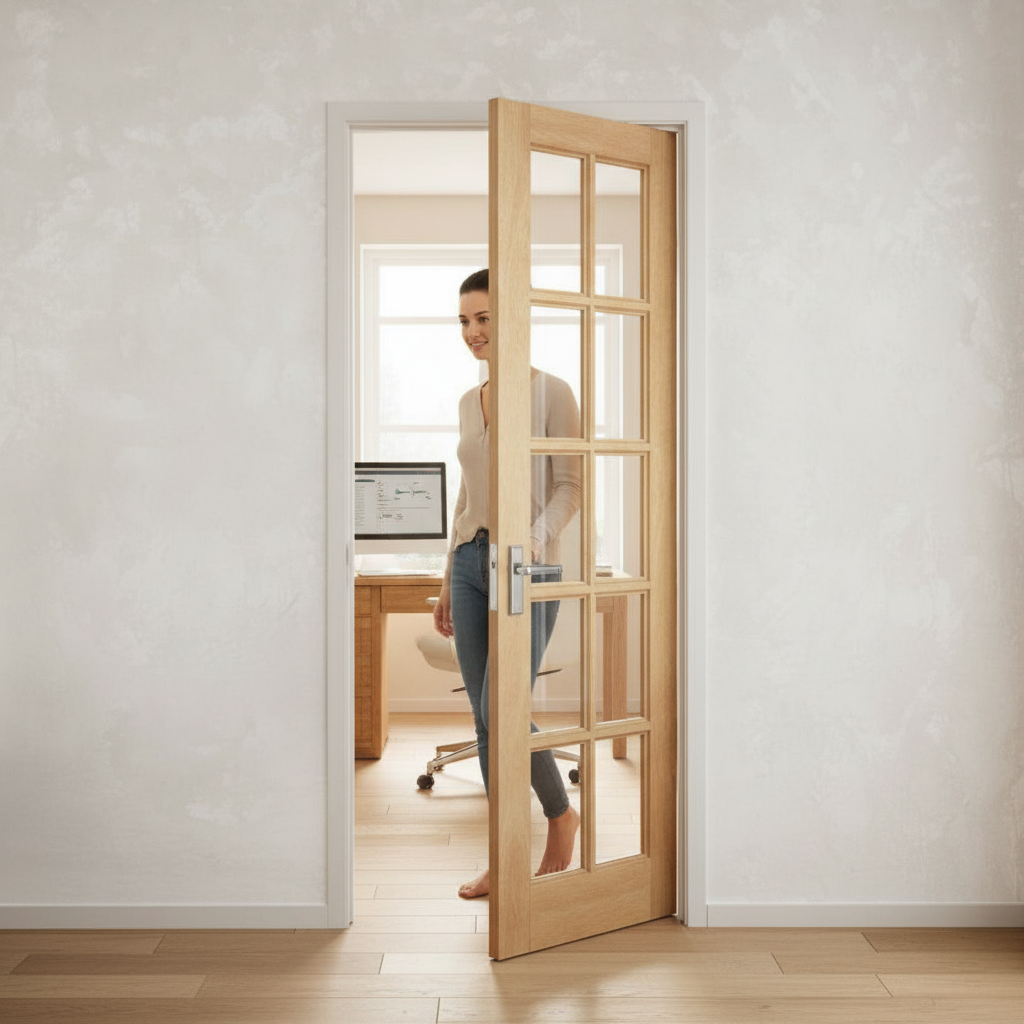 Premium Internal Unfinished 15 Light Clear Glass Door with Customizable Surface and Engineered Oak Construction