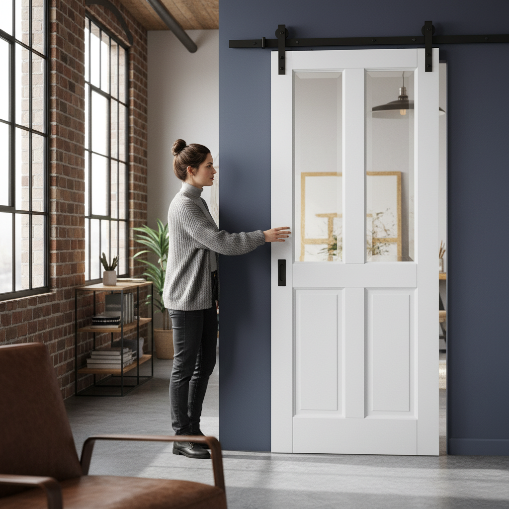 Internal Sliding Door 4 Panel 2 Light with Clear Bevelled...