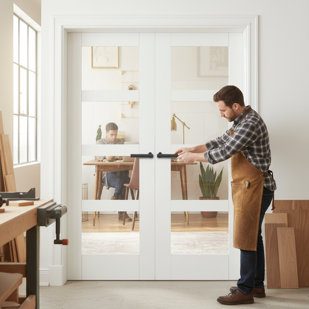 Internal White Primed Shaker 4 Light Clear Glass Door Pair