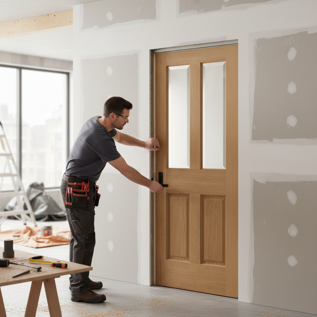 Unfinished Oak Victorian 2 Panel Pocket Door Set