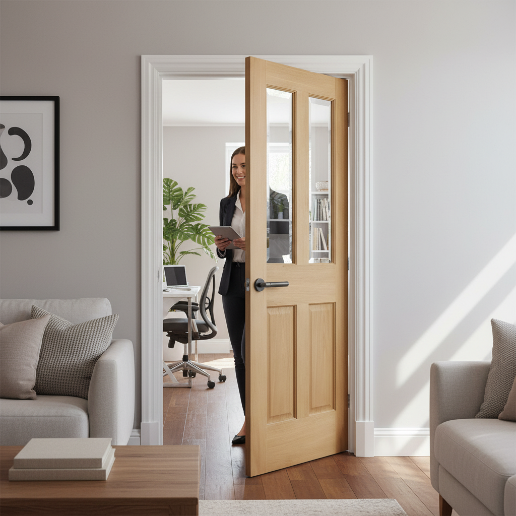 Premium Bespoke Made-to-Measure Internal Oak Door with 2 Panels and Clear Bevelled Glass for Custom Interiors