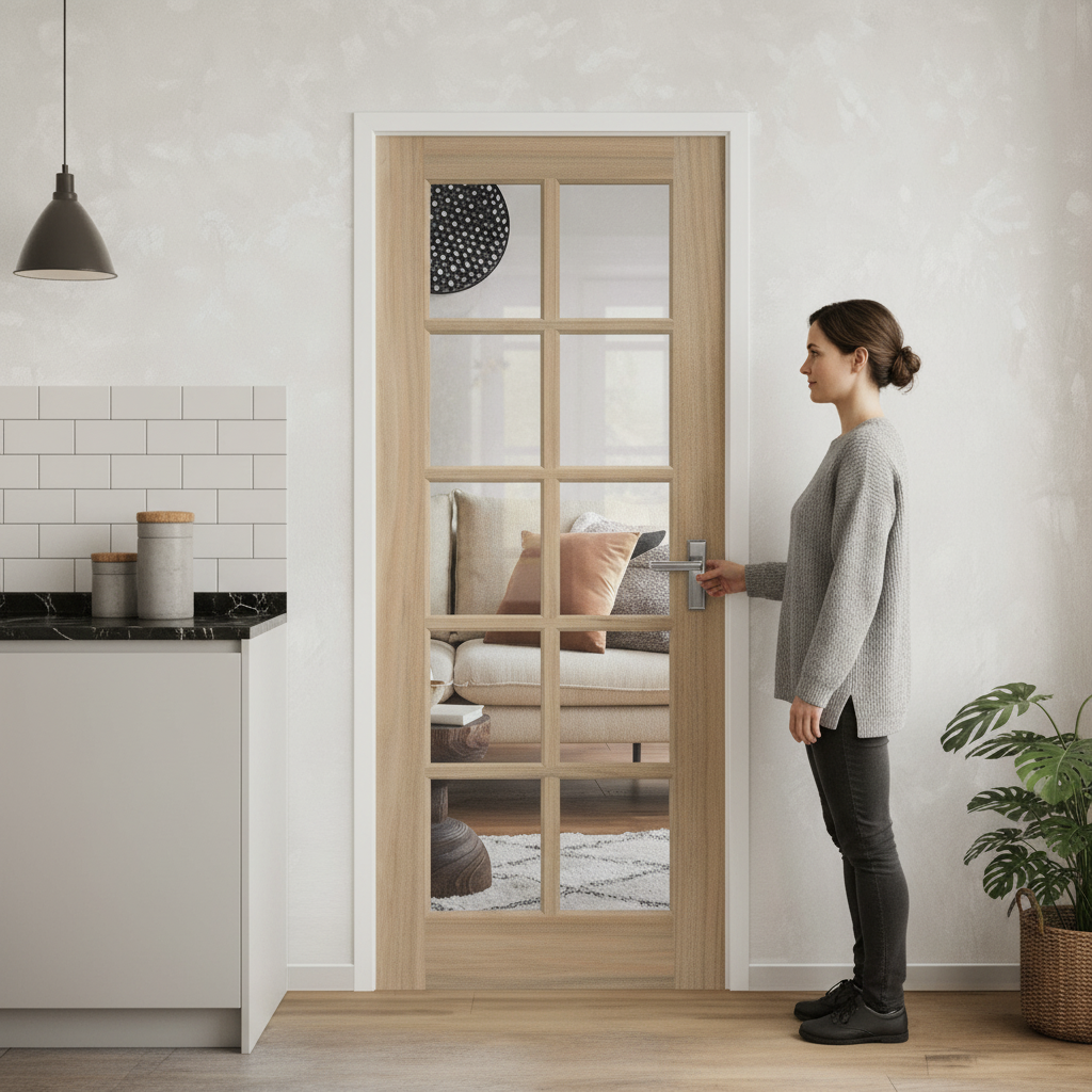 Premium Unfinished Internal Door with 10 Clear Glass Panels for Natural Light and Custom Finishing