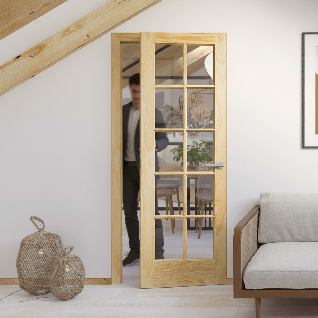 Unfinished Clear Pine Internal Door | 15-Pane Clear Glass | Custom Finish Ready