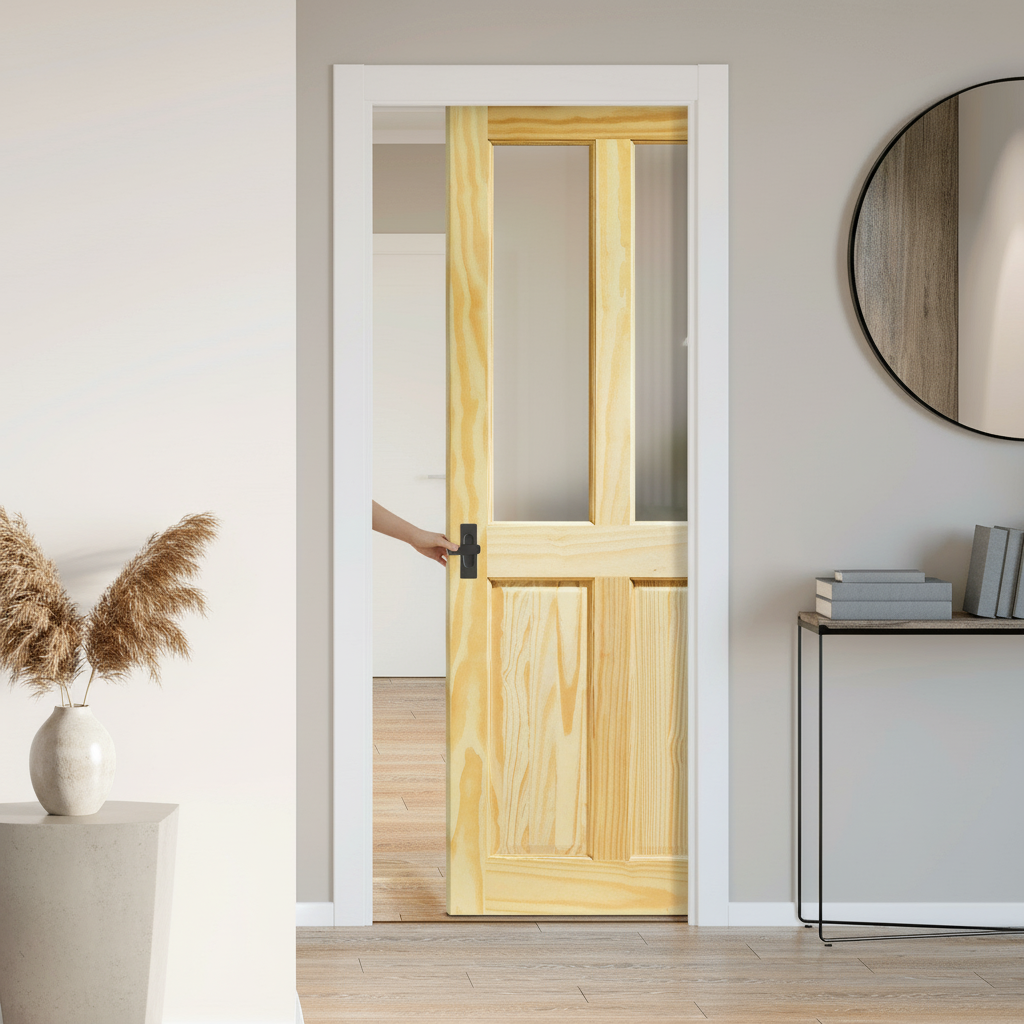 Clear Pine Unfinished Internal Pocket Door Set with 2 Pan...