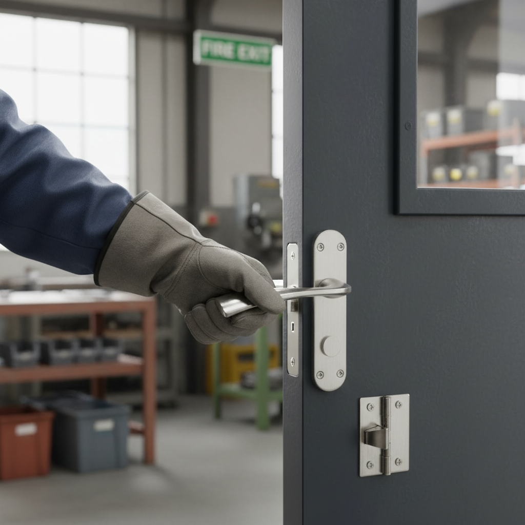 Satin Chrome Lever on Backplate Fire Door Handle Set