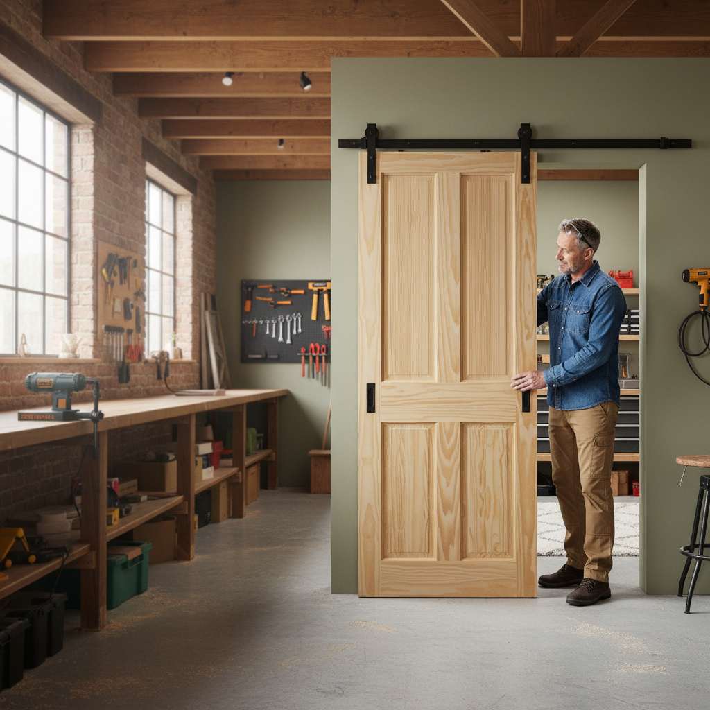 Unfinished Clear Pine Internal 4 Panel Sliding Door Set