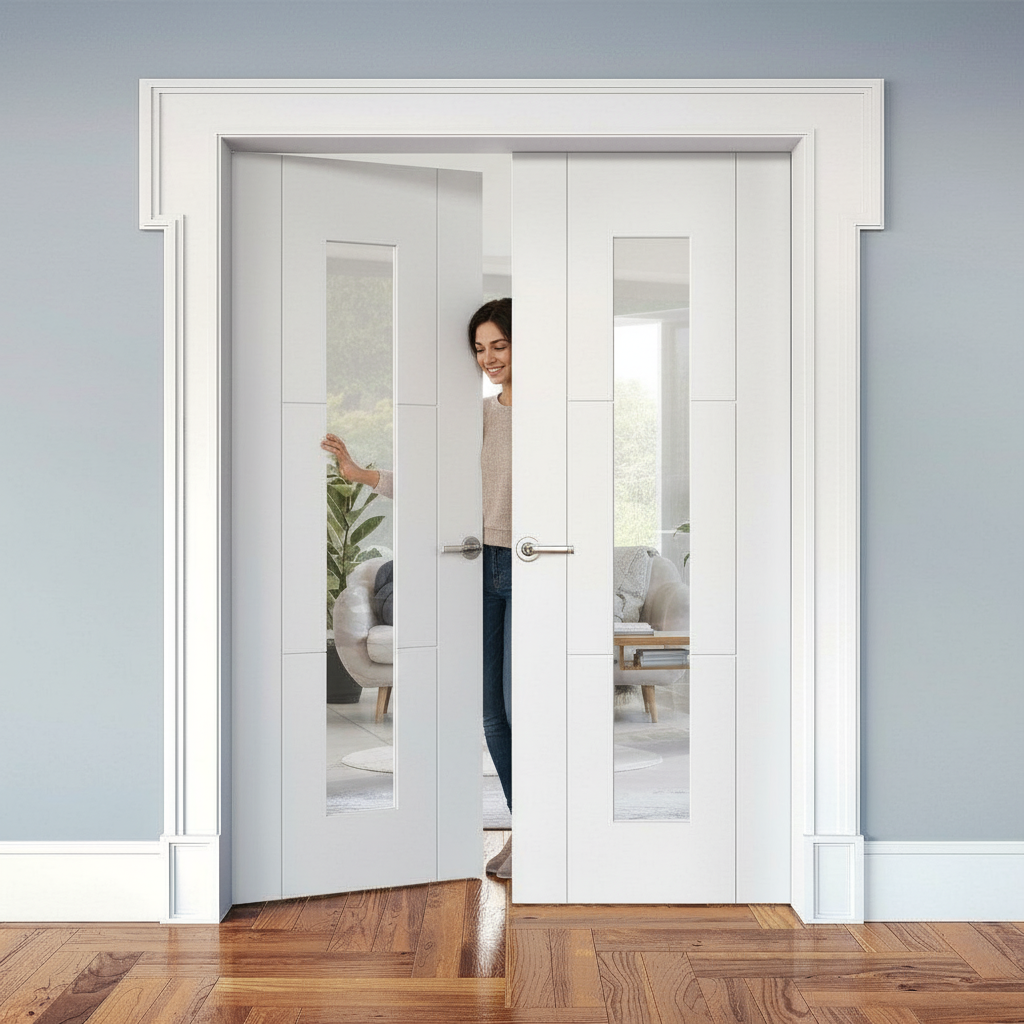 Internal White Primed 3 Panel 1 Light Clear Glass Door Pa...