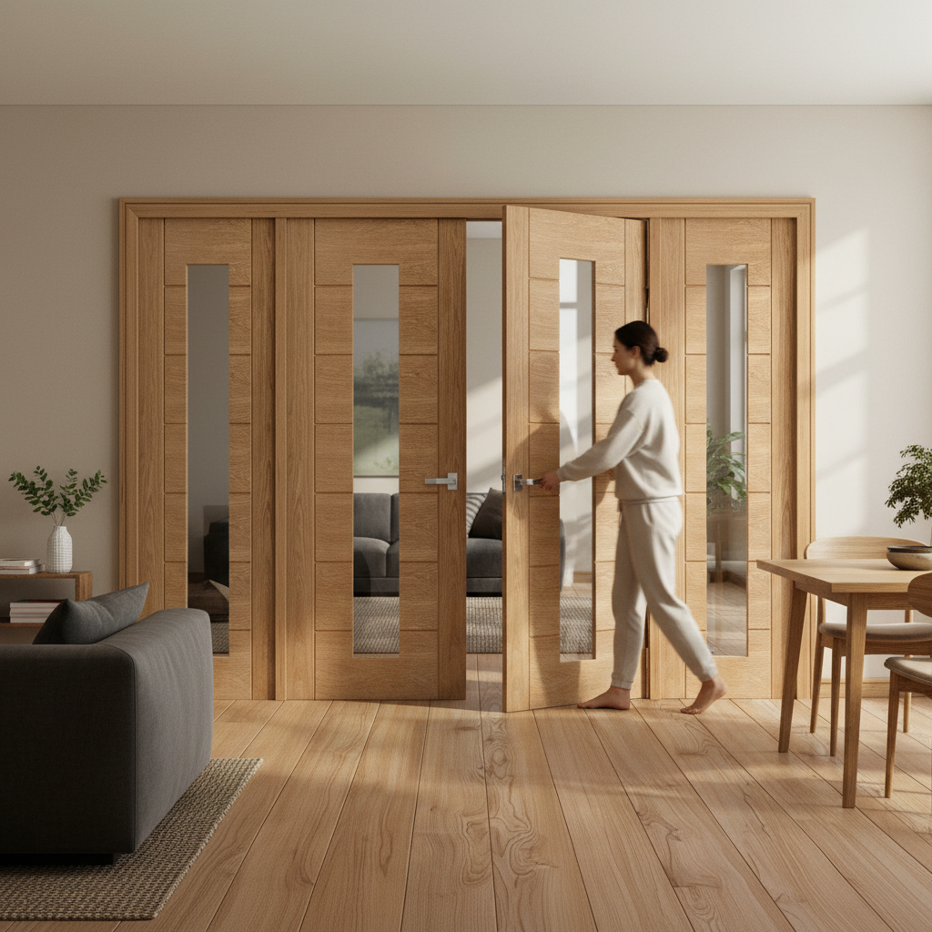Internal Oak Clear Glass Sidelight Room Divider Set - Ele...