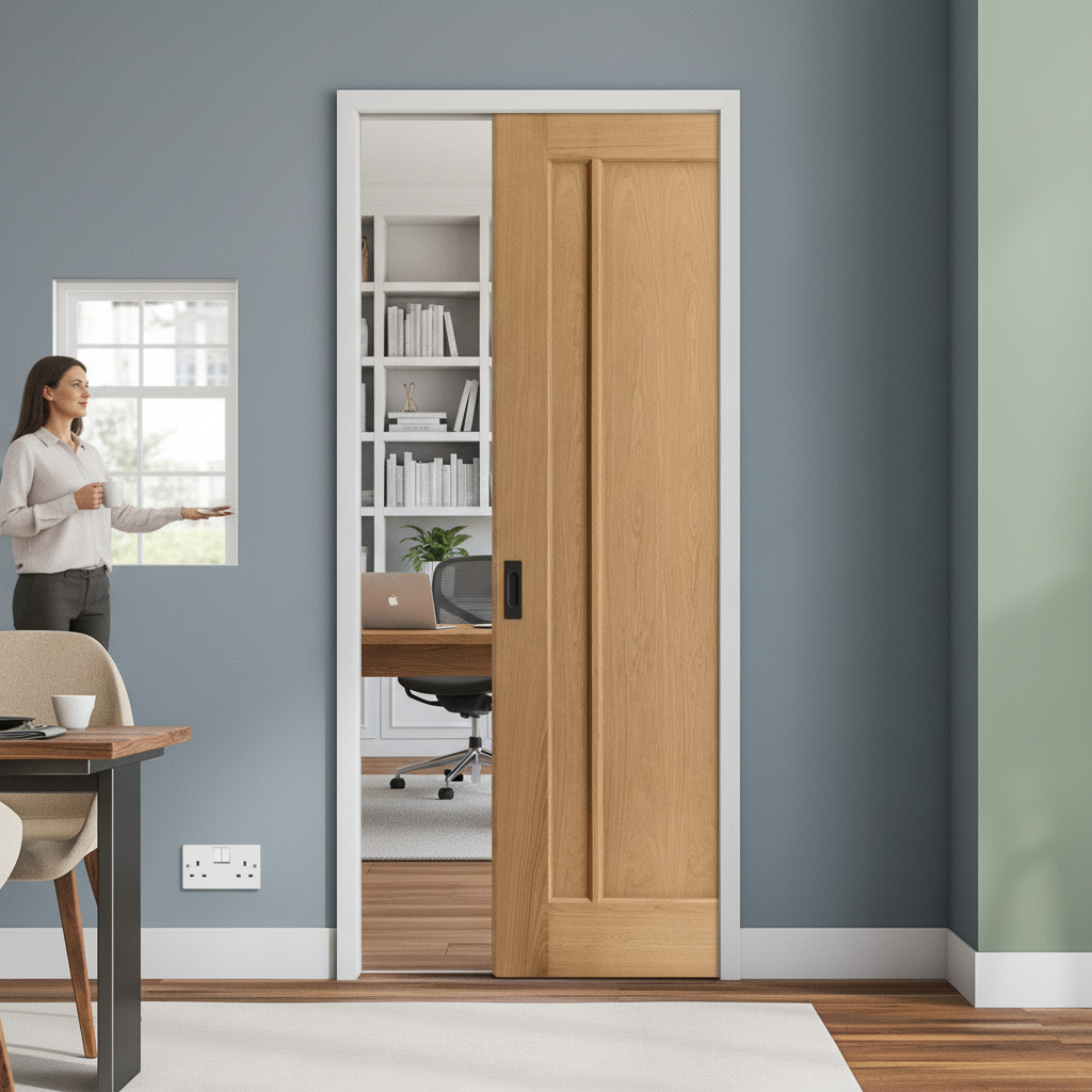 Unfinished Oak 3 Panel Framed Pocket Door Set