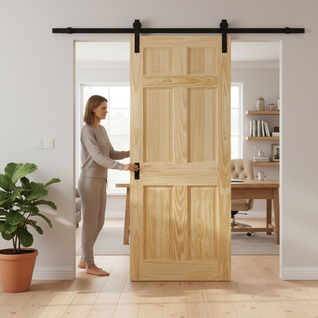 Unfinished Clear Pine 6-Panel Sliding Door Set