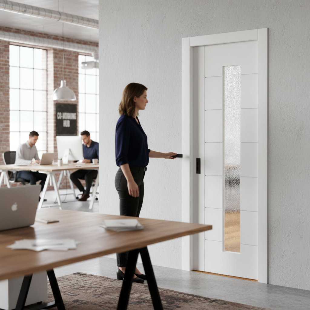 White Primed 7 Panel Pocket Door Set