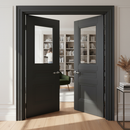Internal Black Primed Henley 2 Panel 1 Light Door Pair