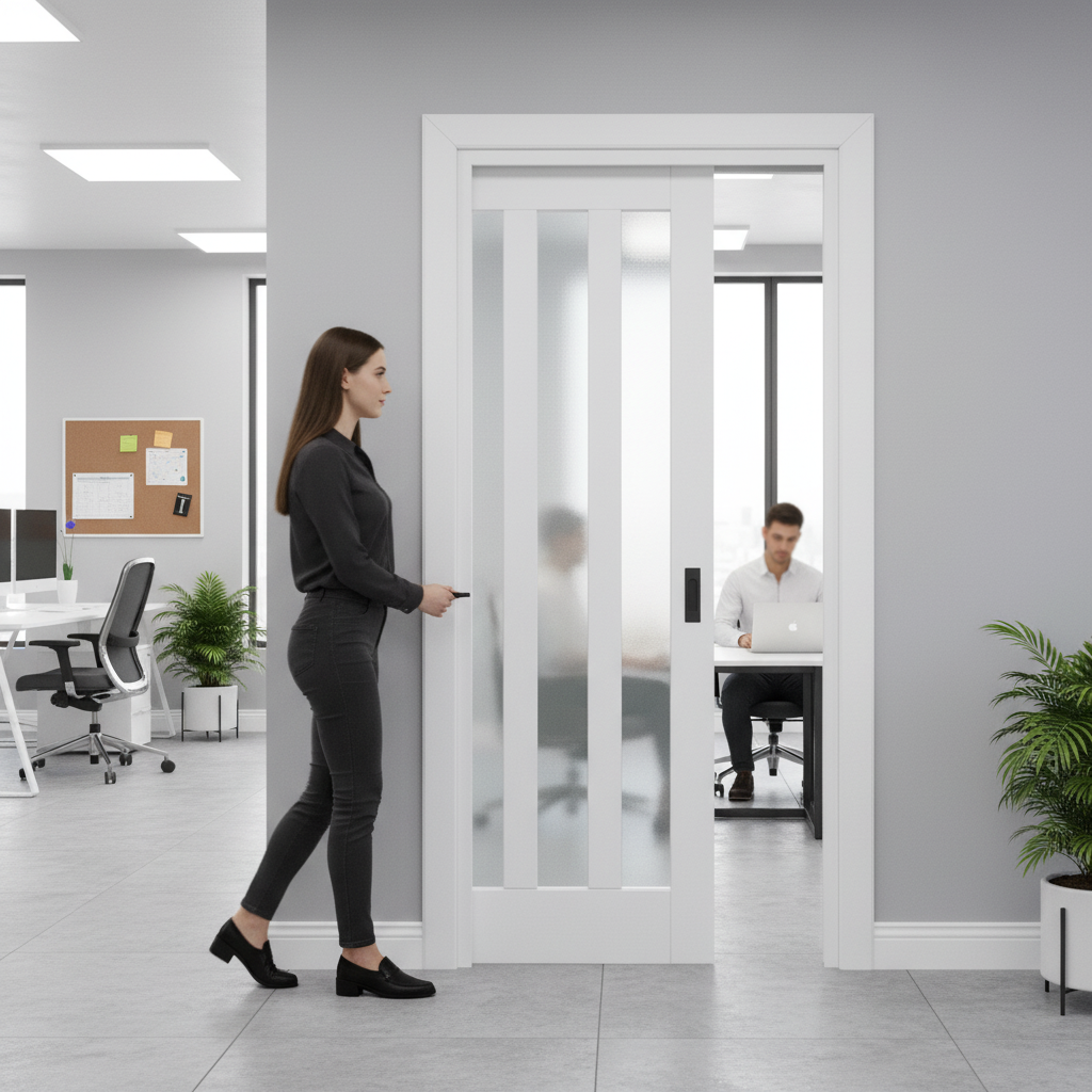 Internal Pocket Door Set with 3 Light Obscure Glass Panels