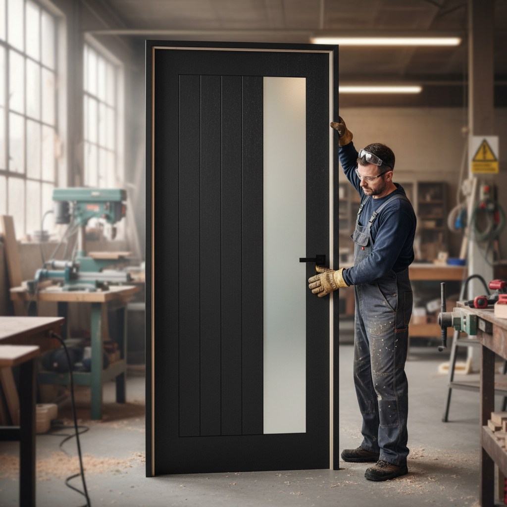 Premium Internal Fully Finished Oak Door with Offset Obscure Glass - Made-to-Measure, Modern Design