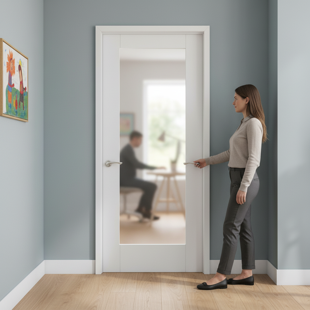 Internal White Door with Obscure Glass Pane - Primed