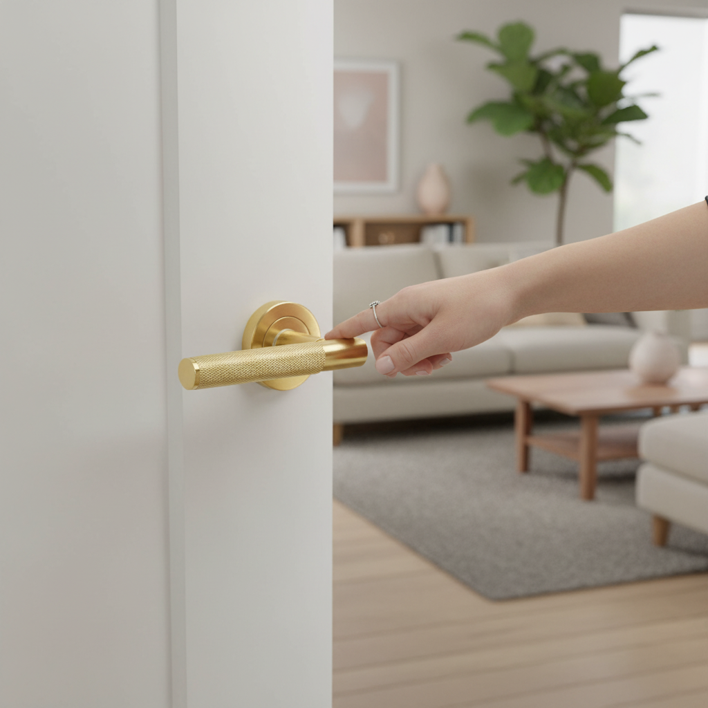 Knurled Round Rose Lever Door Handle Set